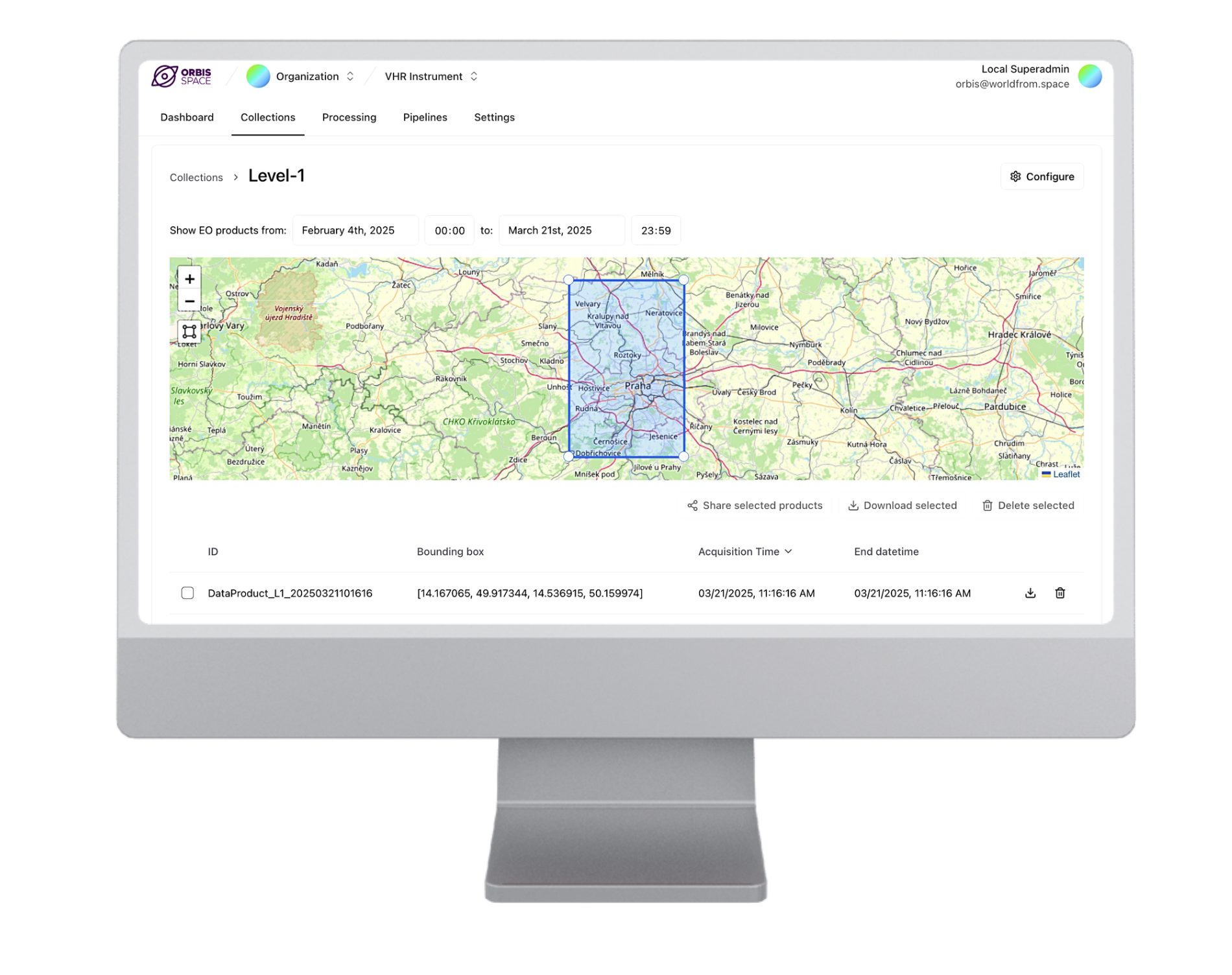 ORBIS Space platform — service status view